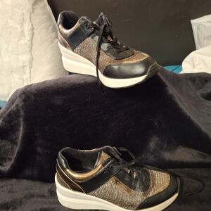 Michael Kors Black and Gold Athletic Wedges